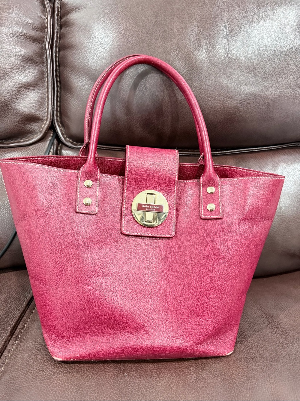 kate spade Berry Pink Leather Tote with Gold Hardware